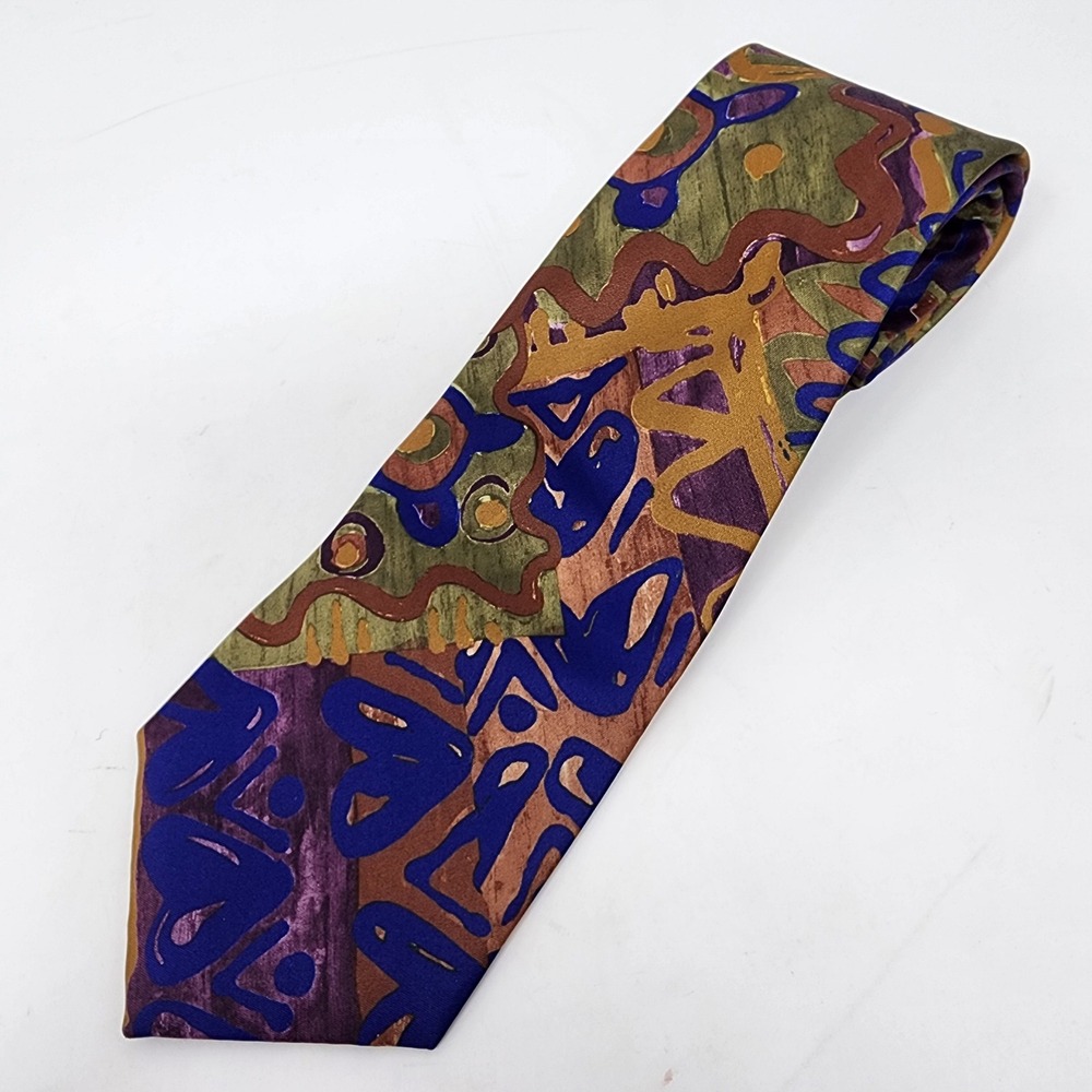 Italian All Silk Hand Made Tie 54" Abstract Geometric Silk Classic Multi 90s